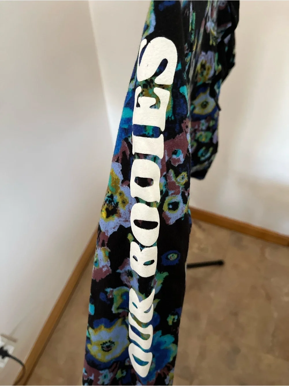 Ulla Johnson Black Floral Hooded Bomber Jacket with Blue & Green Accents